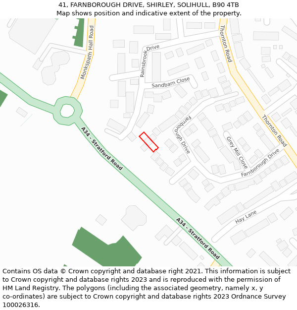 41, FARNBOROUGH DRIVE, SHIRLEY, SOLIHULL, B90 4TB: Location map and indicative extent of plot