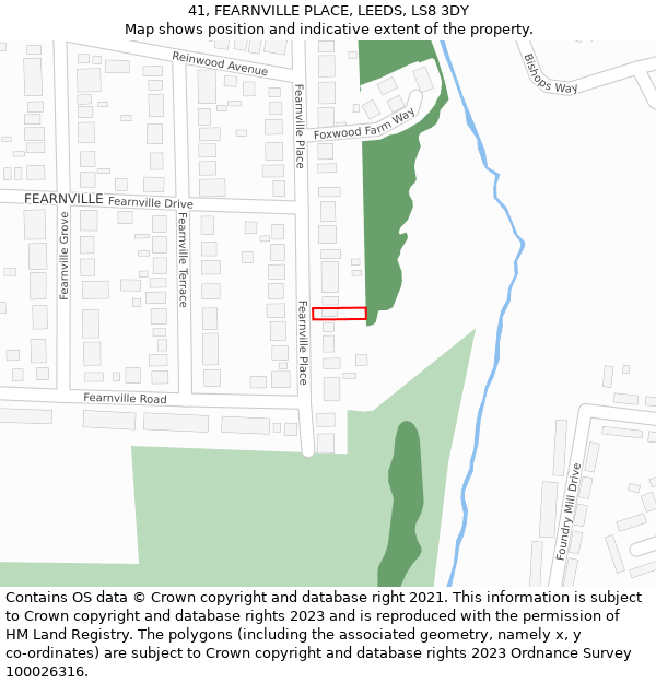 41, FEARNVILLE PLACE, LEEDS, LS8 3DY: Location map and indicative extent of plot