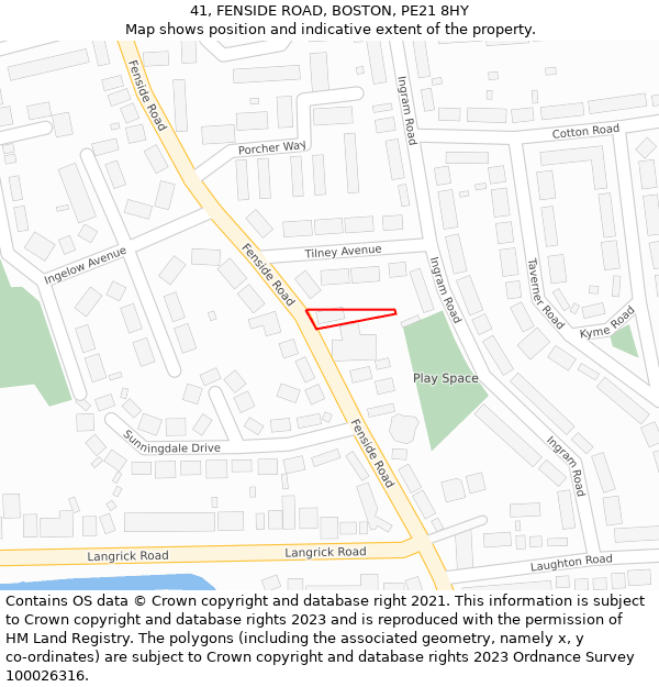 41, FENSIDE ROAD, BOSTON, PE21 8HY: Location map and indicative extent of plot