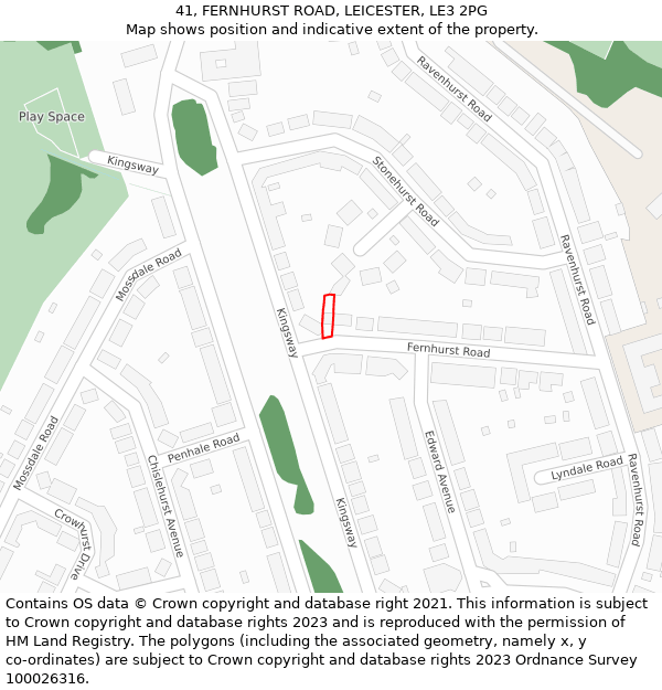 41, FERNHURST ROAD, LEICESTER, LE3 2PG: Location map and indicative extent of plot