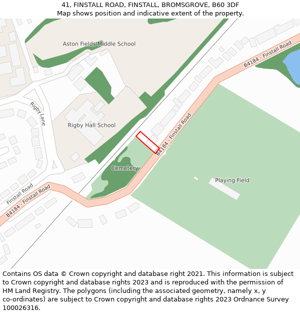 41, FINSTALL ROAD, FINSTALL, BROMSGROVE, B60 3DF: Location map and indicative extent of plot