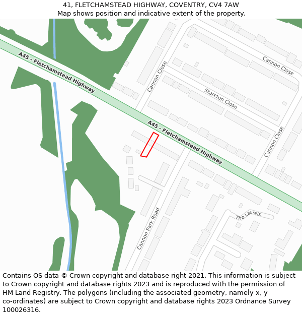 41, FLETCHAMSTEAD HIGHWAY, COVENTRY, CV4 7AW: Location map and indicative extent of plot