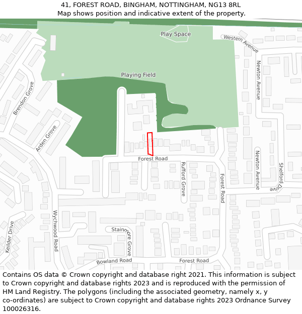 41, FOREST ROAD, BINGHAM, NOTTINGHAM, NG13 8RL: Location map and indicative extent of plot