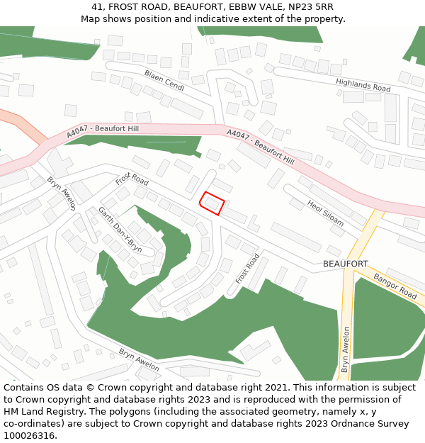 41, FROST ROAD, BEAUFORT, EBBW VALE, NP23 5RR: Location map and indicative extent of plot
