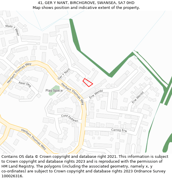 41, GER Y NANT, BIRCHGROVE, SWANSEA, SA7 0HD: Location map and indicative extent of plot