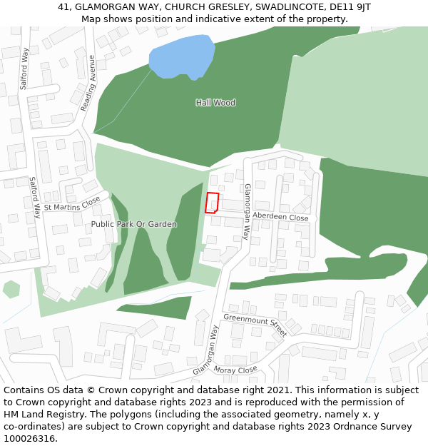 41, GLAMORGAN WAY, CHURCH GRESLEY, SWADLINCOTE, DE11 9JT: Location map and indicative extent of plot