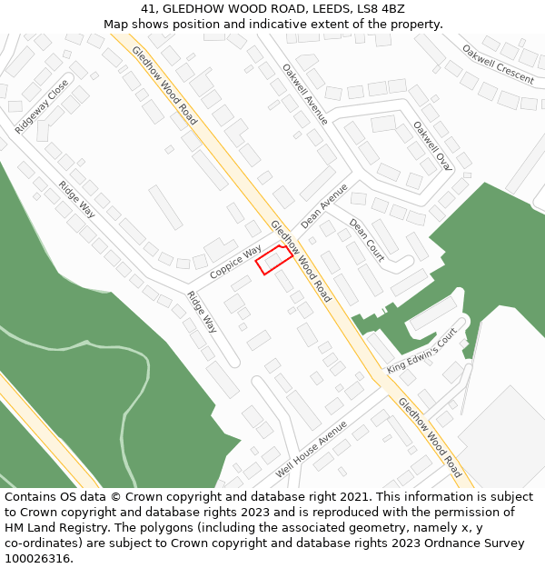 41, GLEDHOW WOOD ROAD, LEEDS, LS8 4BZ: Location map and indicative extent of plot