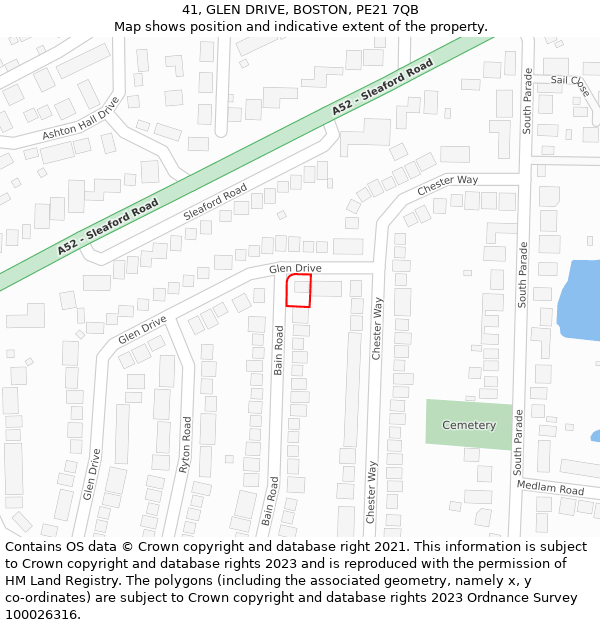 41, GLEN DRIVE, BOSTON, PE21 7QB: Location map and indicative extent of plot