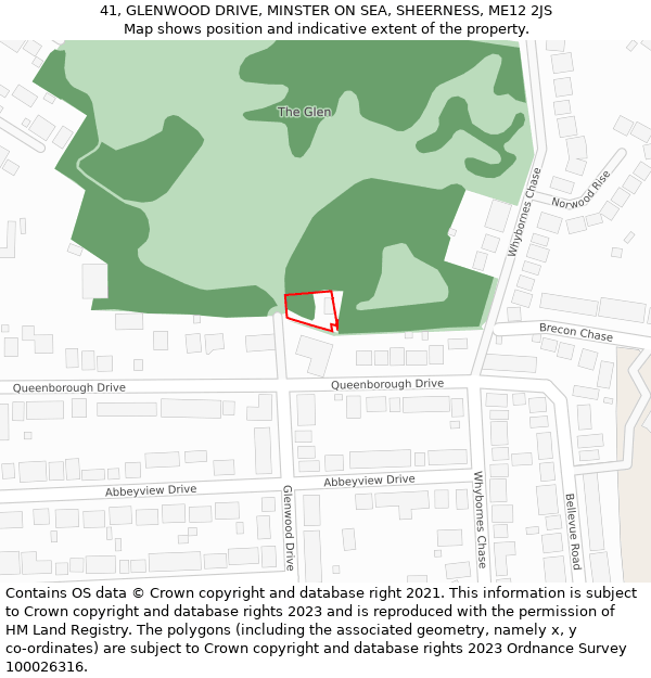 41, GLENWOOD DRIVE, MINSTER ON SEA, SHEERNESS, ME12 2JS: Location map and indicative extent of plot