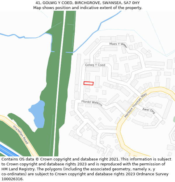 41, GOLWG Y COED, BIRCHGROVE, SWANSEA, SA7 0HY: Location map and indicative extent of plot