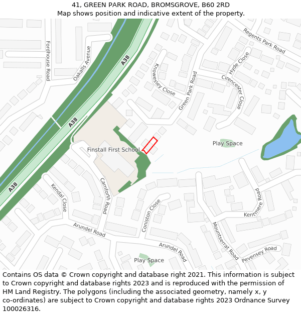41, GREEN PARK ROAD, BROMSGROVE, B60 2RD: Location map and indicative extent of plot