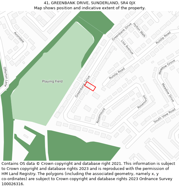 41, GREENBANK DRIVE, SUNDERLAND, SR4 0JX: Location map and indicative extent of plot