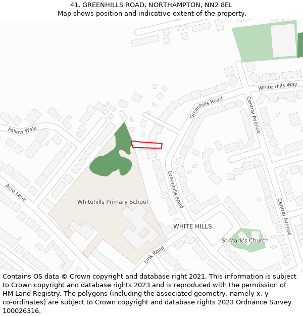41, GREENHILLS ROAD, NORTHAMPTON, NN2 8EL: Location map and indicative extent of plot