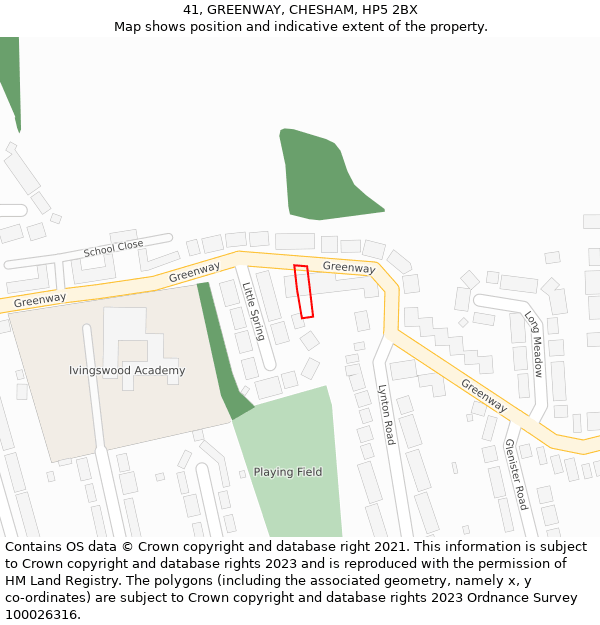 41, GREENWAY, CHESHAM, HP5 2BX: Location map and indicative extent of plot
