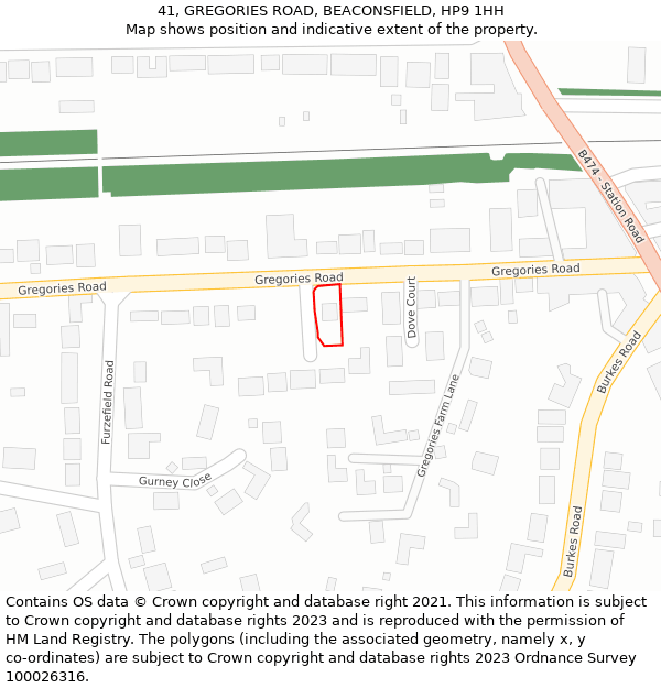 41, GREGORIES ROAD, BEACONSFIELD, HP9 1HH: Location map and indicative extent of plot