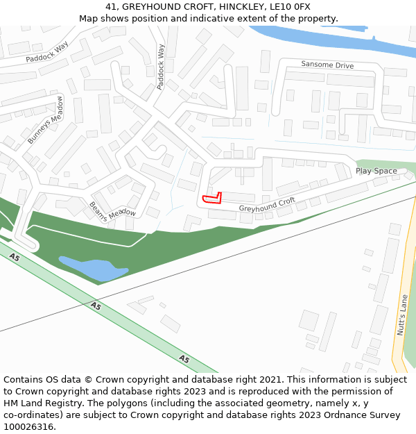 41, GREYHOUND CROFT, HINCKLEY, LE10 0FX: Location map and indicative extent of plot