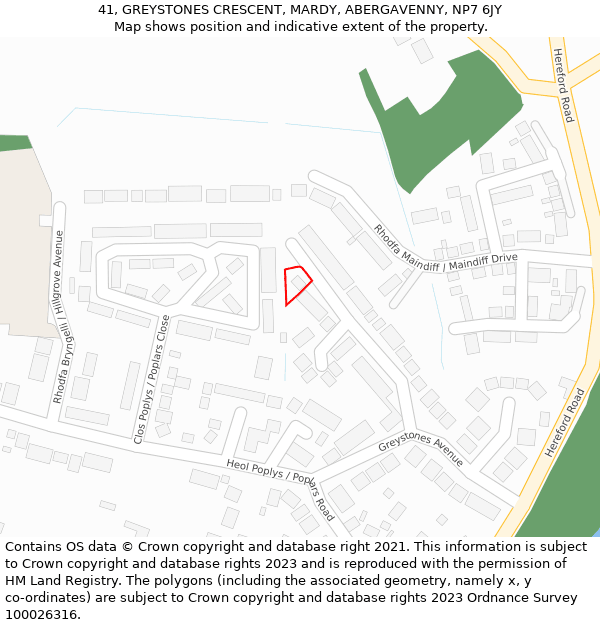 41, GREYSTONES CRESCENT, MARDY, ABERGAVENNY, NP7 6JY: Location map and indicative extent of plot