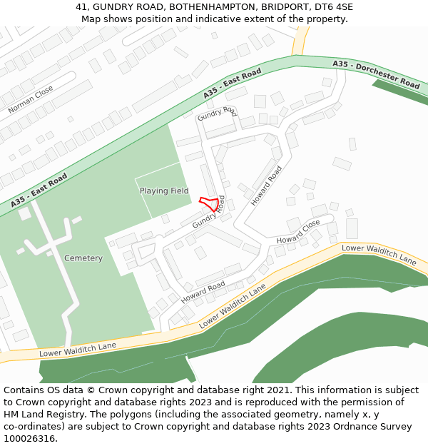 41, GUNDRY ROAD, BOTHENHAMPTON, BRIDPORT, DT6 4SE: Location map and indicative extent of plot