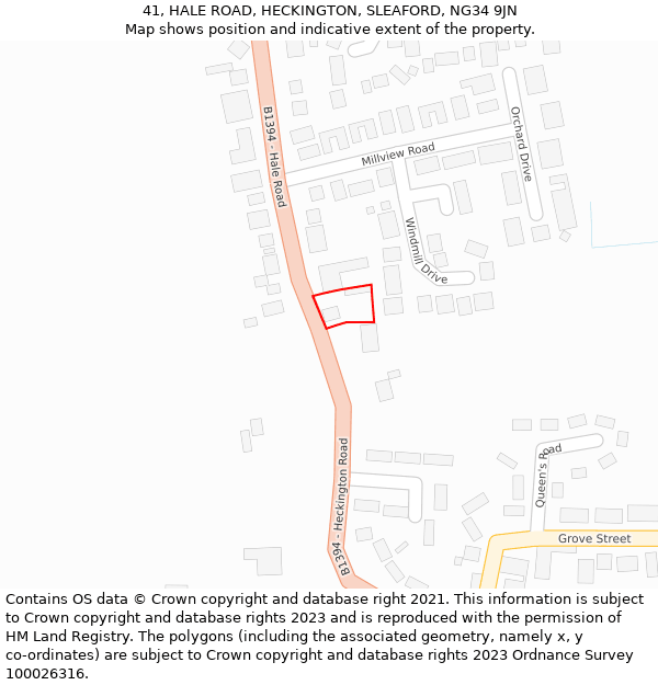 41, HALE ROAD, HECKINGTON, SLEAFORD, NG34 9JN: Location map and indicative extent of plot