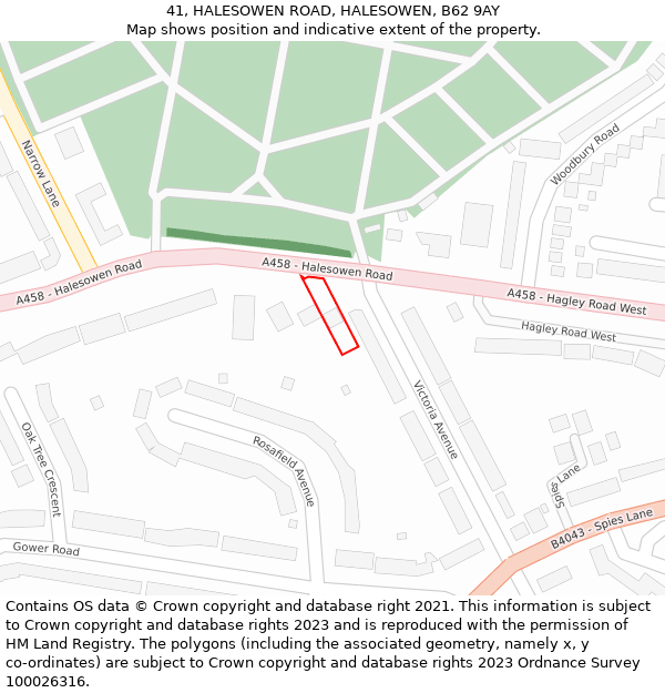 41, HALESOWEN ROAD, HALESOWEN, B62 9AY: Location map and indicative extent of plot