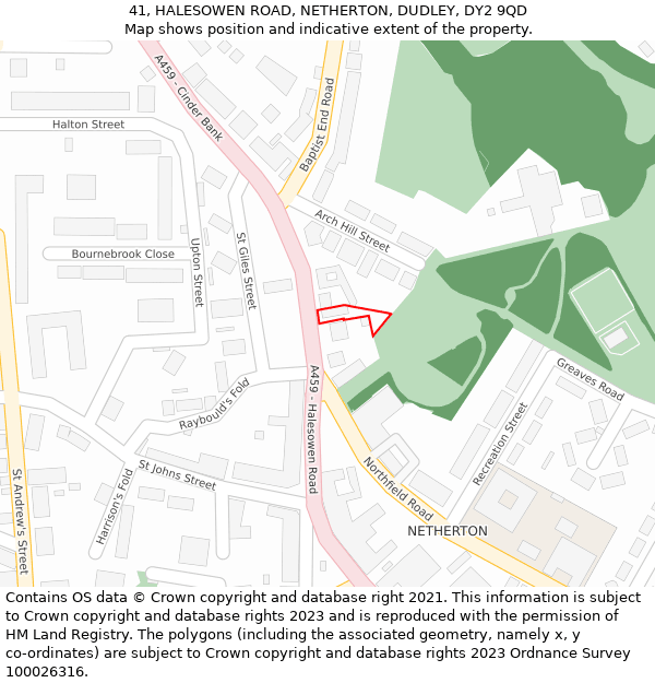 41, HALESOWEN ROAD, NETHERTON, DUDLEY, DY2 9QD: Location map and indicative extent of plot