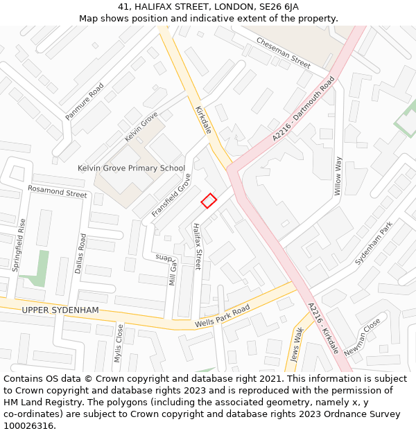 41, HALIFAX STREET, LONDON, SE26 6JA: Location map and indicative extent of plot