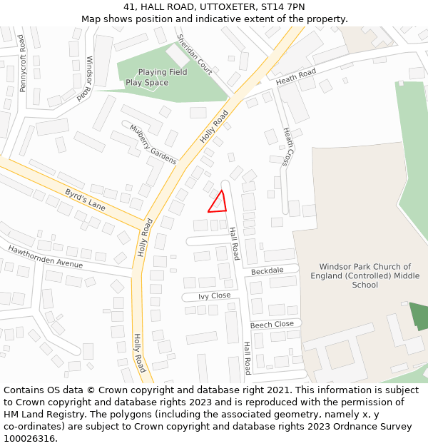 41, HALL ROAD, UTTOXETER, ST14 7PN: Location map and indicative extent of plot