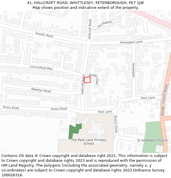 41, HALLCROFT ROAD, WHITTLESEY, PETERBOROUGH, PE7 1JW: Location map and indicative extent of plot