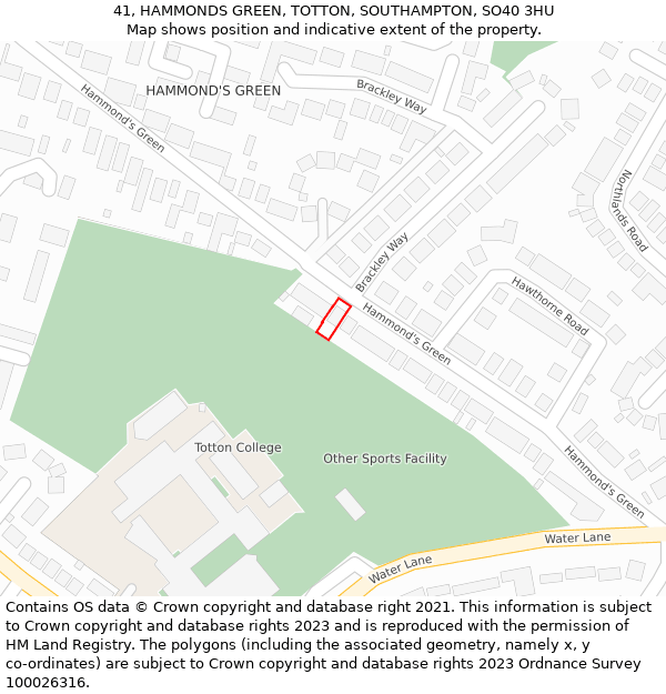 41, HAMMONDS GREEN, TOTTON, SOUTHAMPTON, SO40 3HU: Location map and indicative extent of plot