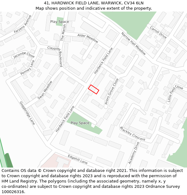 41, HARDWICK FIELD LANE, WARWICK, CV34 6LN: Location map and indicative extent of plot