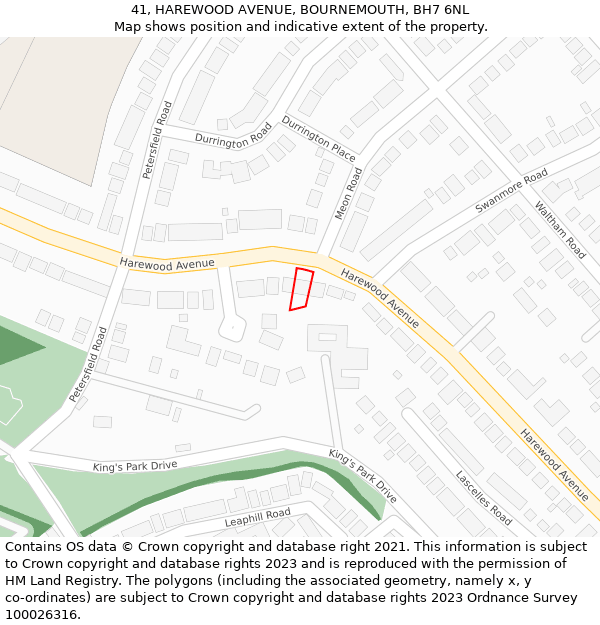 41, HAREWOOD AVENUE, BOURNEMOUTH, BH7 6NL: Location map and indicative extent of plot