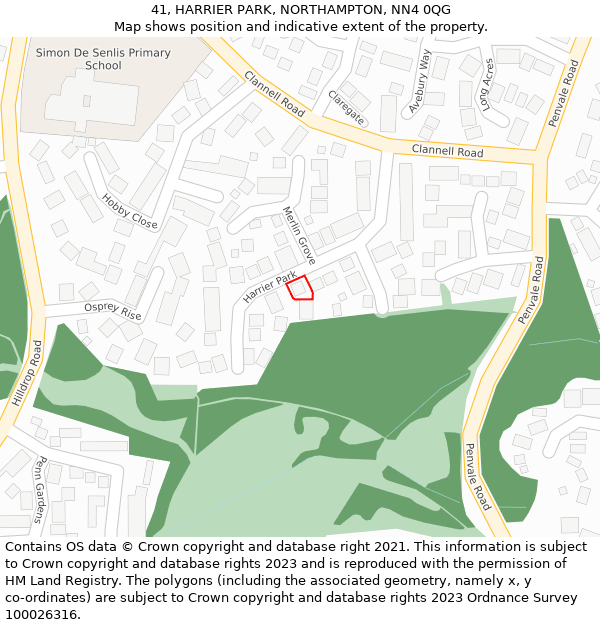 41, HARRIER PARK, NORTHAMPTON, NN4 0QG: Location map and indicative extent of plot