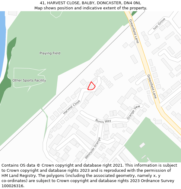 41, HARVEST CLOSE, BALBY, DONCASTER, DN4 0NL: Location map and indicative extent of plot