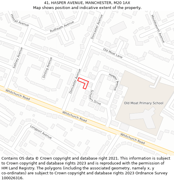 41, HASPER AVENUE, MANCHESTER, M20 1AX: Location map and indicative extent of plot