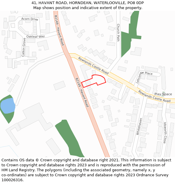41, HAVANT ROAD, HORNDEAN, WATERLOOVILLE, PO8 0DP: Location map and indicative extent of plot
