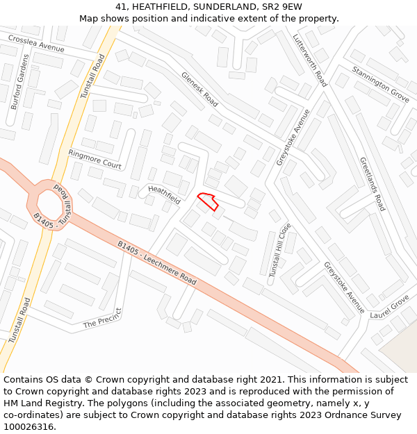 41, HEATHFIELD, SUNDERLAND, SR2 9EW: Location map and indicative extent of plot