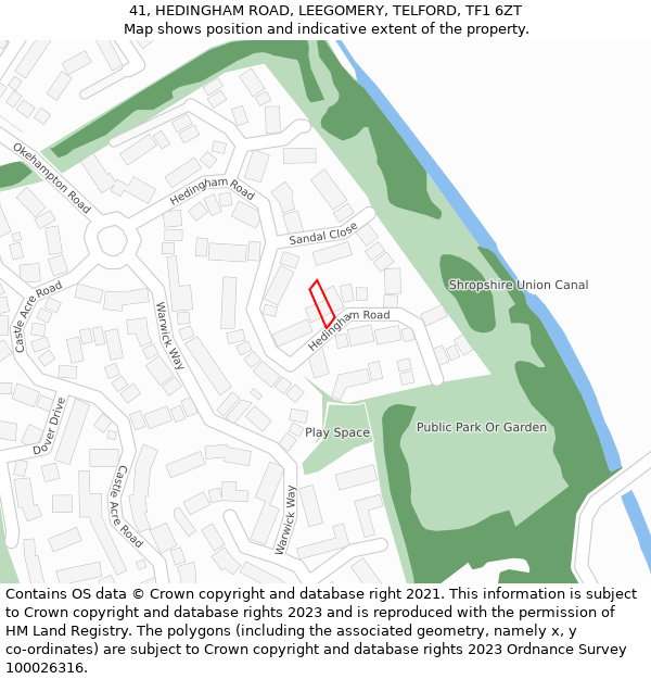 41, HEDINGHAM ROAD, LEEGOMERY, TELFORD, TF1 6ZT: Location map and indicative extent of plot