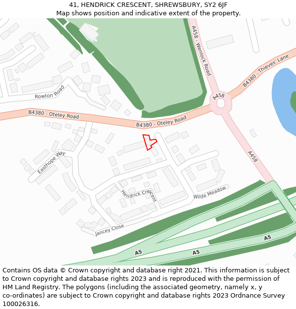 41, HENDRICK CRESCENT, SHREWSBURY, SY2 6JF: Location map and indicative extent of plot