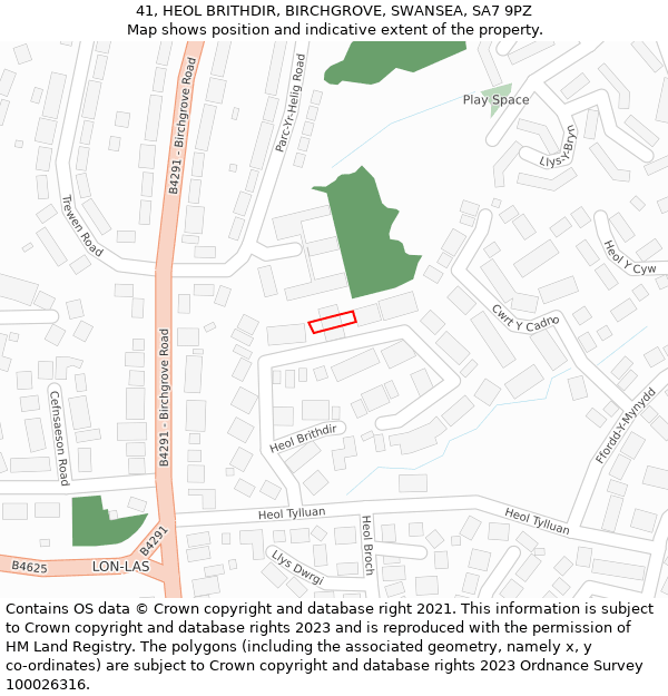 41, HEOL BRITHDIR, BIRCHGROVE, SWANSEA, SA7 9PZ: Location map and indicative extent of plot