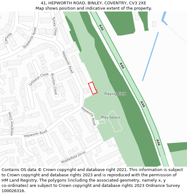 41, HEPWORTH ROAD, BINLEY, COVENTRY, CV3 2XE: Location map and indicative extent of plot