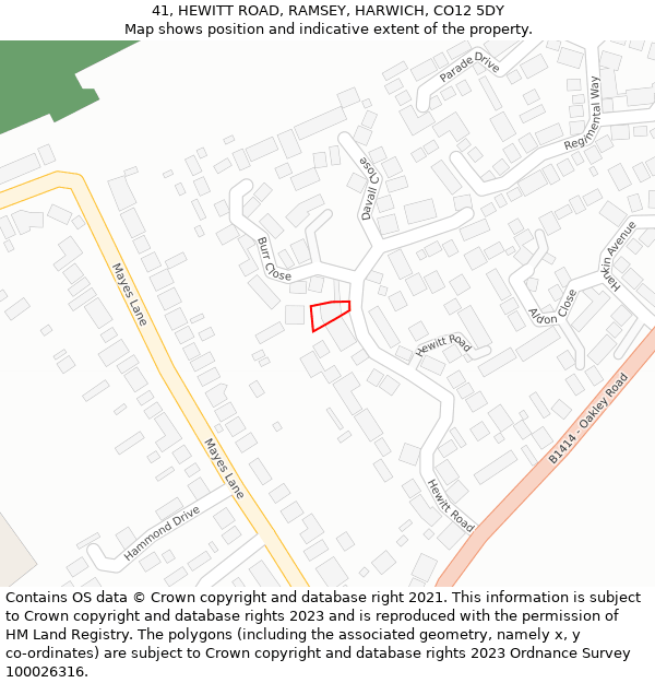 41, HEWITT ROAD, RAMSEY, HARWICH, CO12 5DY: Location map and indicative extent of plot