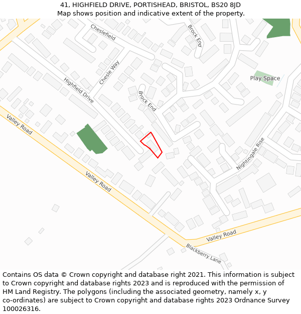 41, HIGHFIELD DRIVE, PORTISHEAD, BRISTOL, BS20 8JD: Location map and indicative extent of plot