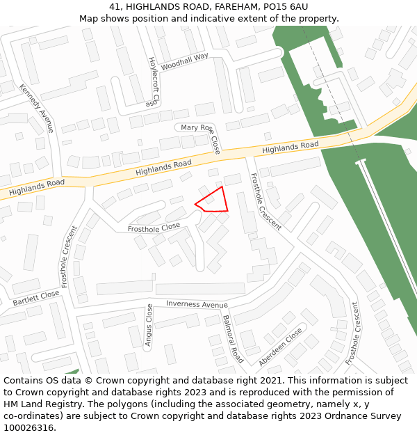 41, HIGHLANDS ROAD, FAREHAM, PO15 6AU: Location map and indicative extent of plot