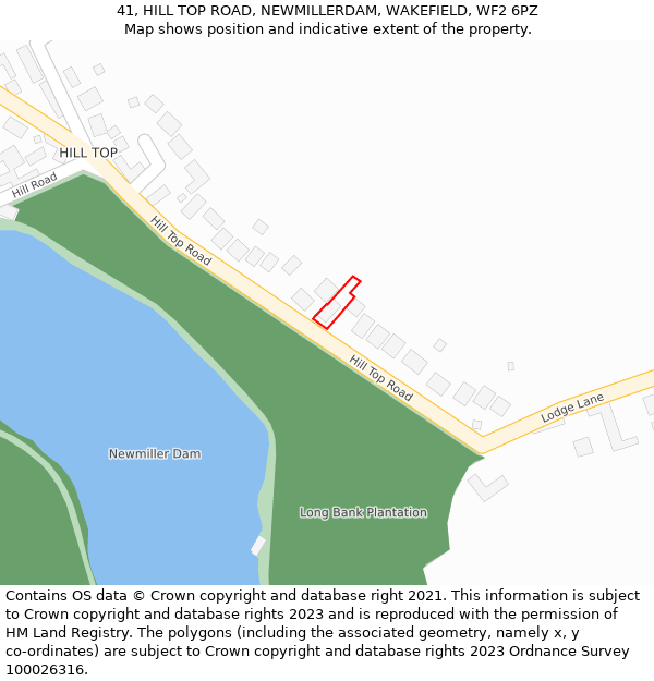 41, HILL TOP ROAD, NEWMILLERDAM, WAKEFIELD, WF2 6PZ: Location map and indicative extent of plot