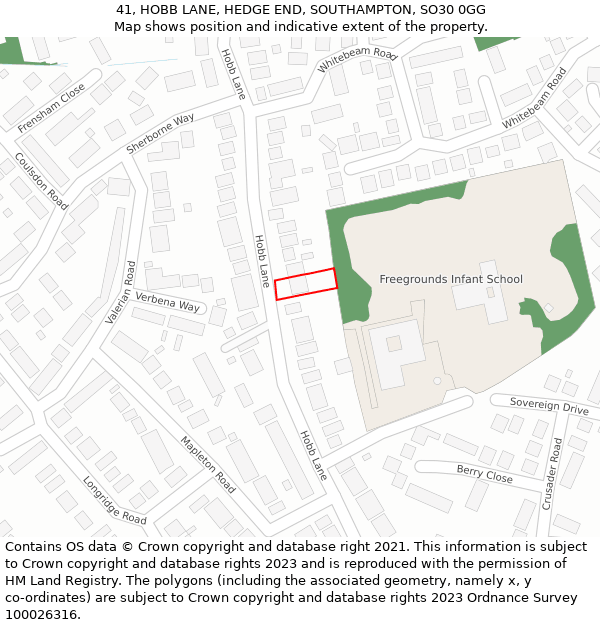 41, HOBB LANE, HEDGE END, SOUTHAMPTON, SO30 0GG: Location map and indicative extent of plot