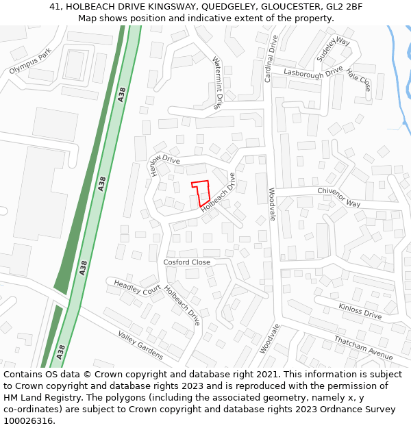 41, HOLBEACH DRIVE KINGSWAY, QUEDGELEY, GLOUCESTER, GL2 2BF: Location map and indicative extent of plot