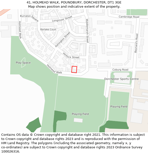 41, HOLMEAD WALK, POUNDBURY, DORCHESTER, DT1 3GE: Location map and indicative extent of plot