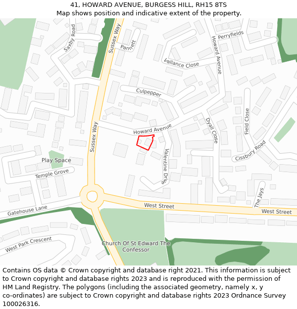 41, HOWARD AVENUE, BURGESS HILL, RH15 8TS: Location map and indicative extent of plot