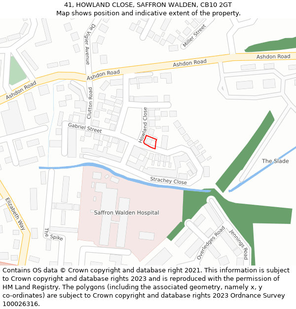 41, HOWLAND CLOSE, SAFFRON WALDEN, CB10 2GT: Location map and indicative extent of plot