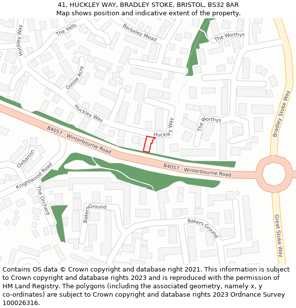 41, HUCKLEY WAY, BRADLEY STOKE, BRISTOL, BS32 8AR: Location map and indicative extent of plot